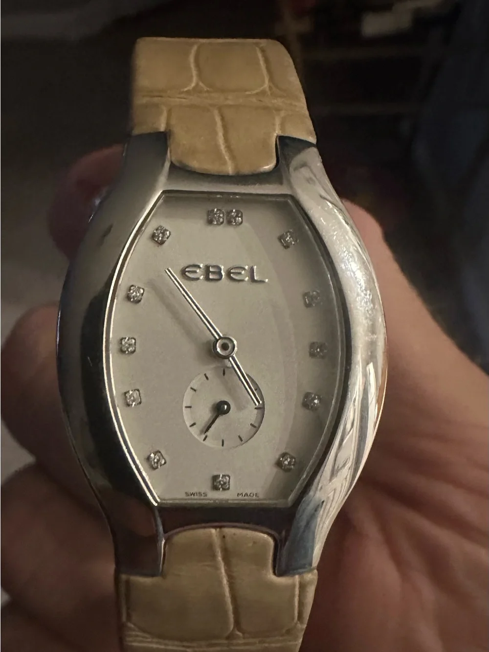 Women's Silver Dial Watch with Beige Leather Strap